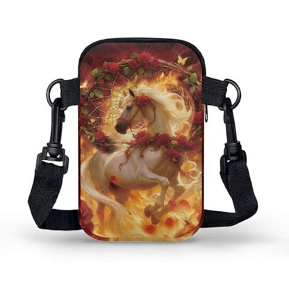 Hawaiian Tribal Small Crossbody Bags for Women Cell Phone Bag Purse, Sea Turtle Zipper Sling Purses Shoulder Bag - color: Horse Rose Flower