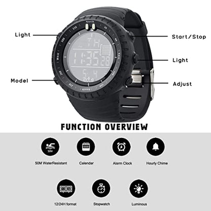 PALADA Men's Digital Sports Watch Waterproof Tactical Watch with LED Backlight Watches for Men - color: Black