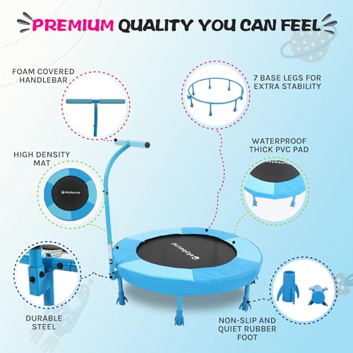 SkyBound 36 Inch Indoor Trampoline for Kids - Kids Trampoline Indoor with Handle - Toddler Trampoline with Upgraded 2.0mm Steel Pipe and Handlebar - Mini Indoor Trampoline for Kids Age 3 and Above - style: Rocket