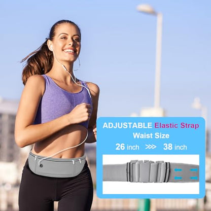 Slim Running Belt for Women Men, Runners Fanny Pack Phone Holder, Money Belt, Running Gear Accessories, with 3 Pockets, Light Gray - color: Light gray