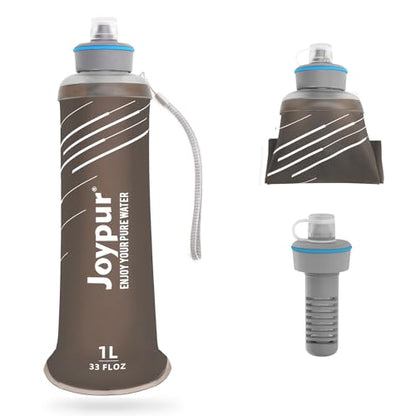 Water Filter Survival - Collapsible Water Bottle with Filter 0.01 Micron Squeeze Filtered Water Bottle 32oz for Hiking Backpacking Camping BPA-Free(Grey 1000ml)