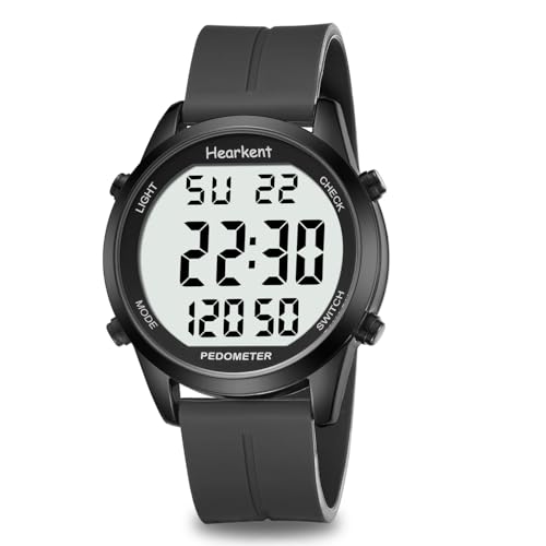 Hearkent Pedometer Watch for Walking for Senior Step Counter Watch - color: All Black