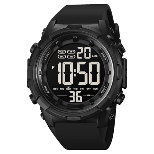 XCZAP Men's Black Digital Sports Watch, Large Face Military Tactical Watch, 5ATM Water Resistant, LED Backlight, Alarm, Stopwatch,Dual Time - color: ALL Black