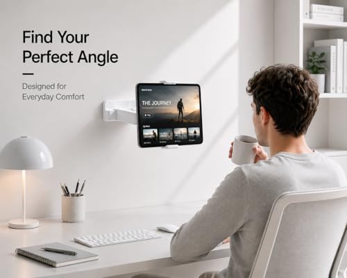 pzoz Tablet Wall Mount, No Drill iPad Holder, 360° Adjustable Mount