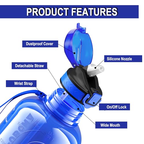 2 Litre Water Bottle with Straw, Motivational Sports Jug - color: Royal Blue-2L, size: 67.6 Ounces