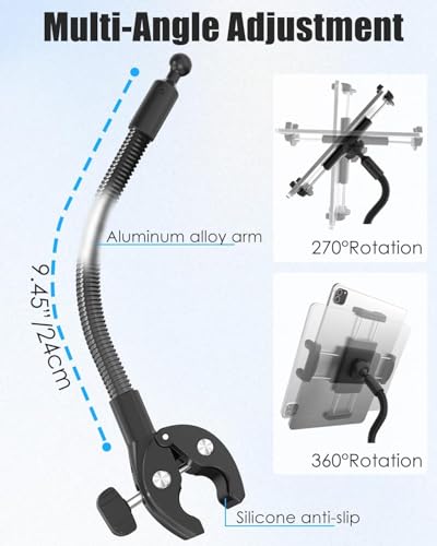 Tablet Holder for Wheelchair Arm [Pro Version] Long Arm Gooseneck Electric Wheelchair Tablet Mount Clamp for iPad Pro12.9 11 Air Mini, Galaxy Tab, iPhone, 4-13" Device