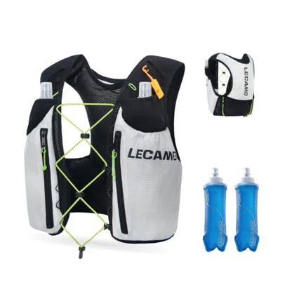 ROOT5 Running Hydration Vest 5L with 2 x 500ml Soft Flasks, Lightweight Running Vest with Water Bottles for Men and Women, Trail Running Pack - color: White, size: Large