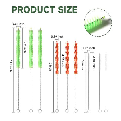 9PCS Reusable Long Colored Straw Cleaner Brush Set 12" Bendable
