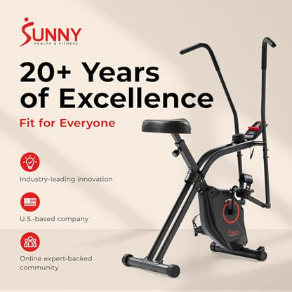 Sunny Health & Fitness Smart Foldable Magnetic X-Bike, Low-Impact Workouts - color: Black