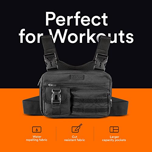 Fitdom Running Chest Pack for Men, Tactical Sports Utility Bag with Pockets - color: Black, style: Locked‑in Comfort
