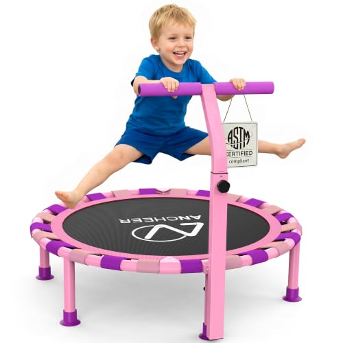 ANCHEER 38'' Indoor Toddler Trampoline for Kids, Foldable with T-Handle - color: Pink