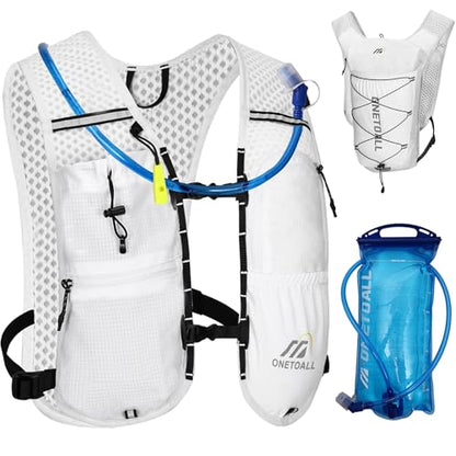 Running Vest for Women & Men, 6L Hydration Backpack with 2L Water Bladder, Lightweight Water Backpack for Trail Running, Marathon, Hiking, Cycling, Jogging, Adjustable Fit - color: White Vest with 2L Bladder