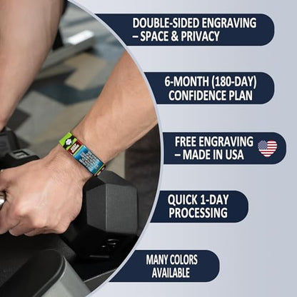 Divoti Custom Dual-Sided Engraved Silicone Medical Alert ID Wristband w/Security Clasp & Trim-to-Fit Band - Style - color: Concrete Gray / PVD Black / White, size: Band Width - 19mm
