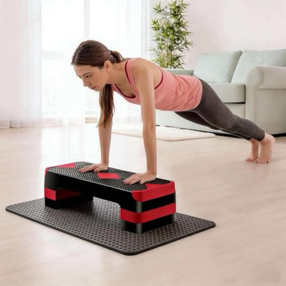 ZENY 26.5 inch Aerobic Step Platform with 4 Step Risers, 400 lbs Capacity - color: Red