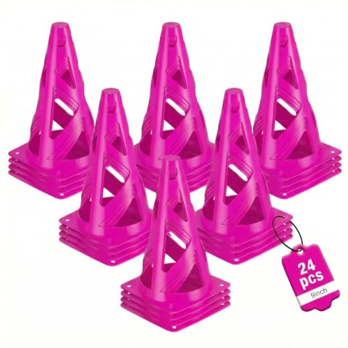 24 Pack Soccer Cones, 9 Inch Agility Cones for Soccer, Football, Basketball, Cones for Sports Training, Speed & Agility Drills, Field Marking Equipment - color: pink