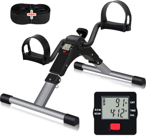 TABEKE Under Desk Bike Pedal Exerciser, Fully Assembled Folding Pedal Exerciser for Arm and Leg Workout, Portable Sitting Desk Cycle with LCD Screen Displays 26526 - color: Grey