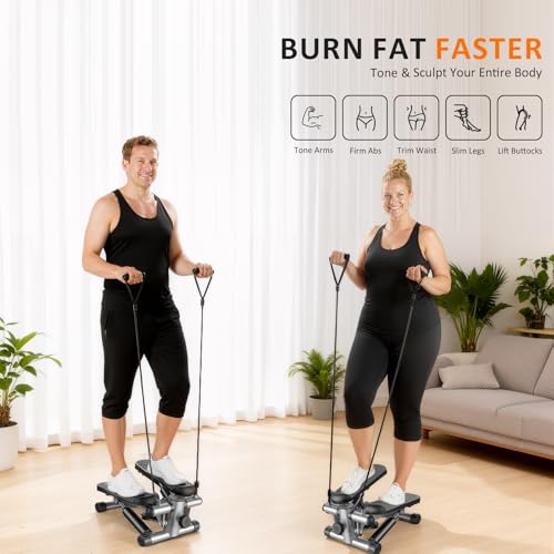 Stair Stepper with Resistance Bands for Home Exercise, Mini Stepper Machine for Indoor Fitness, Portable Home Gym Stepper for Full Body Workout, 300LBS Capacity - style: Silver