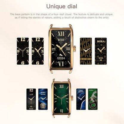 Elegant Smart Watch for Women AMOLED Fitness Tracker with Leather Band - color: Champagne Gold Mint