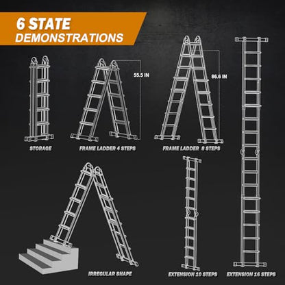 Soctone Ladder, A Frame Extension Ladder, 17.7 Ft Multi Position Ladder - size: 17.7 Ft