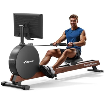 MERACH Pro-Grade Rowing Machines for Home, Smart Magnetic Rowing Machine with Self-Generation, Double Resistance and 400 LBS MAX Load, Wooden Tracks for Silent Sliding - style: R7-HD Screen