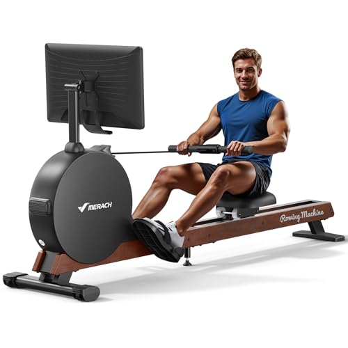 MERACH Pro-Grade Rowing Machines for Home, Smart Magnetic Rowing Machine with Self-Generation, Double Resistance and 400 LBS MAX Load, Wooden Tracks for Silent Sliding - style: R7-HD Screen