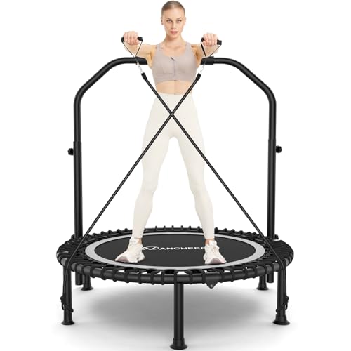ANCHEER 40"/48" Foldable Mini Trampoline with Adjustable Handle for Adults - color: Silver, size: 40 inch