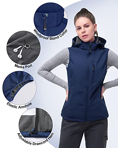 33,000ft Women's Hooded Lightweight Softshell Vest Fleece Lined for Running - color: Blue, size: X-Small