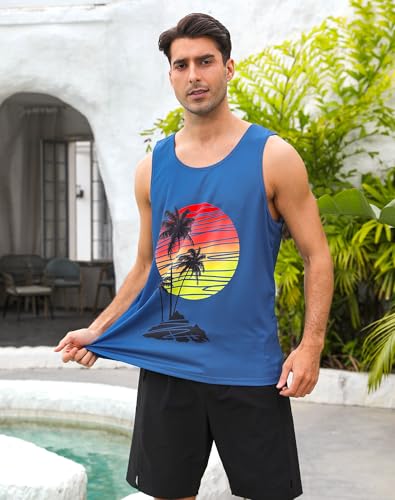 uideazone Mens Beach Tank Tops Summer Graphic Sleeveless Workout Shirt - color: Blue Black, size: XX-Large