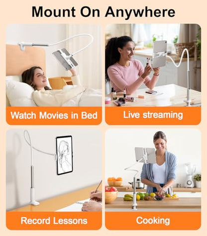 Gooseneck Tablet Holder for Bed, Adjustable Tablet Stand for Desk