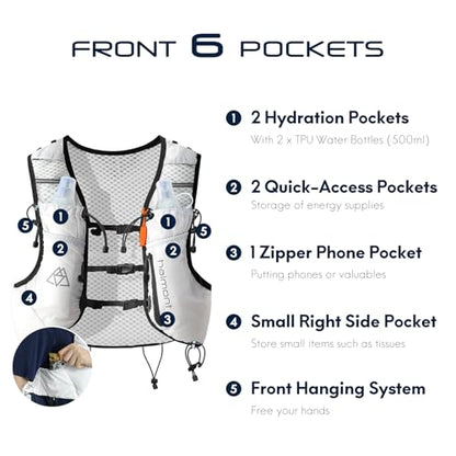 Haimont 10L Trail Running Hydration Vest with Soft Flasks - color: White, size: Medium