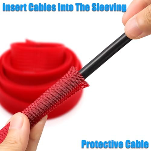 25ft PET Expandable Braided Cable Sleeve 1/2inch(12mm) Pet Braided Cable Sleeve for Audio Video Device Wire Automotive Wire (Red) - color: Red, size: 12mm"(1/2 inch)