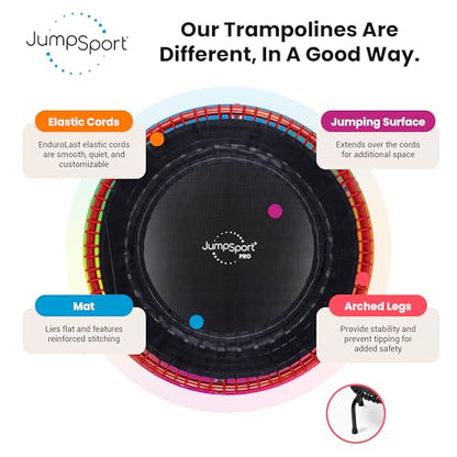 JumpSport 550 Workout Rebounder for Adults, 44" | PRO CE | Mini Exercise Fitness Trampoline Jumper with Cables | Black - color: Red, style: Solid Frame / Skirt Mat