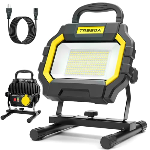 Hybrid LED Work Light 50W, Super Bright 6000LM Dual-Power Rechargeable Work Light, Corded and Battery Work Light Rechargeable 4000mAh with Cord for Construction, Garage, Workshop, Emergency - color: Black