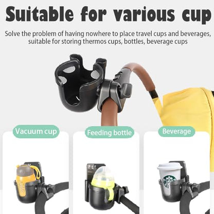 Wheelchair Cup Holder with Phone Holder, 360° Rotatable Adjustable Cup Holder for Walker Stroller Wheelchair Accessories, 2-in-1 Cup Holder Fits Folding & Rolling Walkers Seniors & Elderly