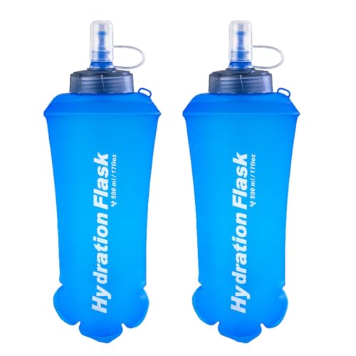 Azarxis TPU Soft Flask Collapsible Water Bottles BPA-Free 250ml 350ml 500ml for Hydration Vest Pack Running Hiking Cycling Climbing - color: 500ml / 16.9oz - 2 Pack - Blue