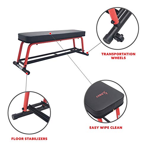 Sunny Health & Fitness Heavy-Duty Weight Bench for Home Gym Training - color: 2. Red