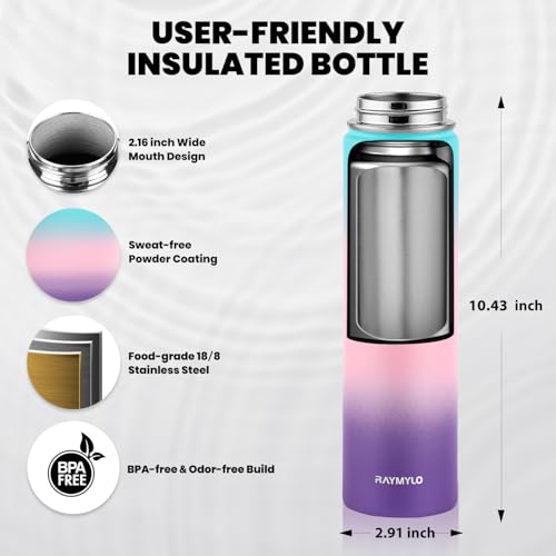 RAYMYLO Insulated Water Bottle 24 oz, Triple Wall Vacuum Stainless Steel - color: Green Pink Purple Gradient, size: 24 Ounces