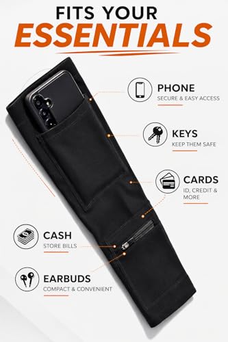 Arm Sleeve with Phone Pocket and Zipper Storage — Running Sleeve with Phone Holder for Men and Women, No-Bounce Compression Fit, Hands Free Workout Sleeve for Gym Sports and Outdoor Activities, Black