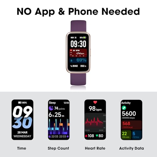 Long Battery Pedometer Watch 14 Days Battery Life, Slim Design No App/Phone Required Fitness Tracker, 50 Meters Waterproof Smart Watch, Heart Rate & Blood Oxygen Monitor Step Counter for Men Women - color: Purple