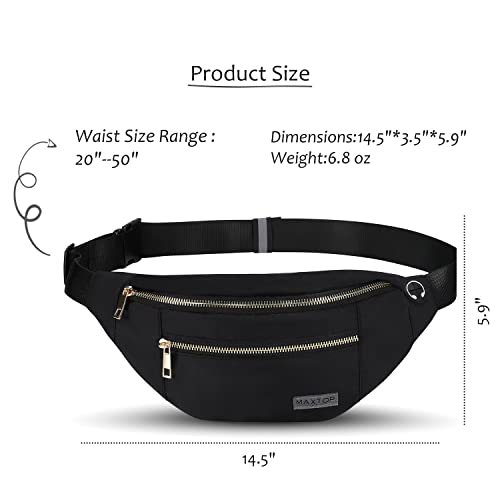 Fashion Cross body Fanny Pack Shoulder Bag for Women Men with Gold Zipper - color: Black(upgrade Fabric Gold Metal Zipper)
