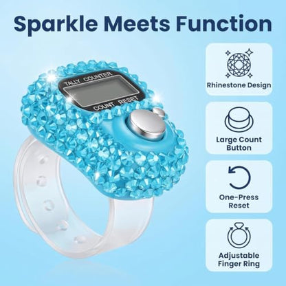 Electronic Finger Tally Counter Clicker Counter,Portable Digital Display Tally Counter,Convenient Resettable Mini Lap Counter for Golf Goods Counting Accessories,Track and Field Lap Counters - color: Blue