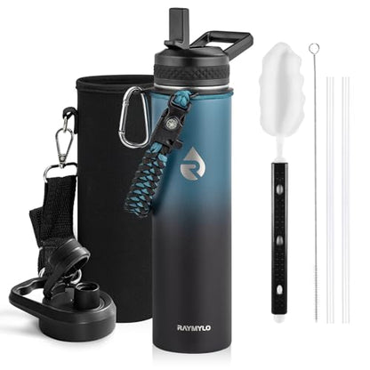 RAYMYLO Insulated Water Bottle 24 oz, Triple Wall Vacuum Stainless Steel - color: Indigo/Black, size: 24 Ounces