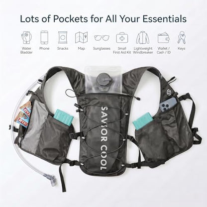 Cooling Hydration Vest with 2L BPA-Free Water Bladder, Running Vest with 3 Removable Cooling Packs, Lightweight Outdoor Pack for Hot Weather, Hiking, Cycling, Training - color: Charcoal Gray