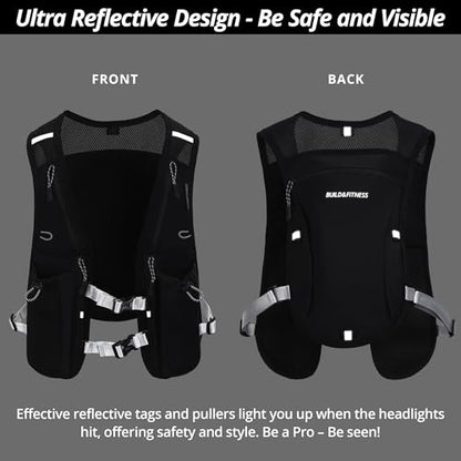 Running Hydration Vest for Women and Men. Reflective, 8 Pocket, Quick Dry, Water-Resistant, Breathable, Adjustable Backpack for Runs, Hiking, Cycling, Trails, Marathons - style: Black with 1.5L Water Bladder