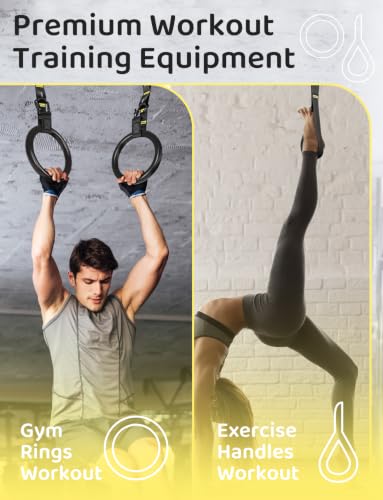 GHB Gymnastic Rings Gym Rings 1.1" Olympic Rings Adjustable Straps Pull Up Rings Sets for Workout Bodyweight Fitness Training
