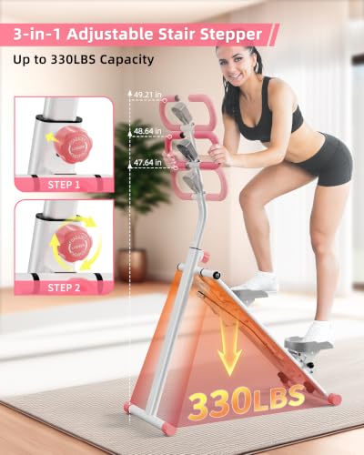Stair Stepper for Home, Vertical Climber Workout Machine with Handlebar - color: Pink