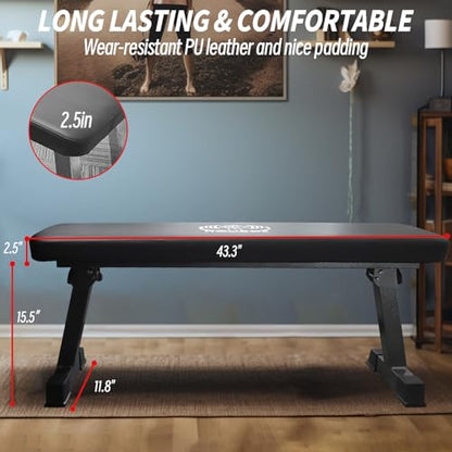 Flat Bench, Flat Weight Workout Exercise Bench Easy,Assembly,Foldaway Bench for Adjustable Dumbbells or an Adjustable Dumbbell Set,Strength Training Bench Press