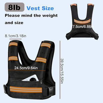 Weighted Vests for Women Men,8/12/16/20/25lb with Adjustable Straps, Reflective Stripe & Storage Pockets - Ideal for Running, Fitness Training - size: 8LB