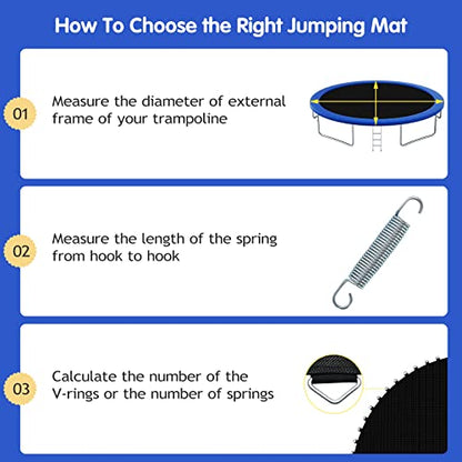 GYMAX Trampoline Mat, 8FT/10FT/12FT/14FT/15FT/16FT Trampoline Accessories Replacement Mat with 42/54/72/80/96/108 V-Rings & 8 Row Stitch, Using 5"-7" Springs, Anti-UV Wear-Resistant Jumping Mat - size: 12FT
