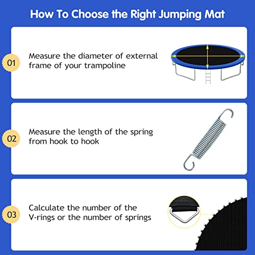GYMAX Trampoline Mat, 8FT/10FT/12FT/14FT/15FT/16FT Trampoline Accessories Replacement Mat with 42/54/72/80/96/108 V-Rings & 8 Row Stitch, Using 5"-7" Springs, Anti-UV Wear-Resistant Jumping Mat - size: 16FT